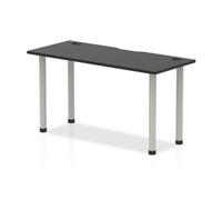 Impulse Black 1400 x 600mm Straight Table Black CP Silver Leg