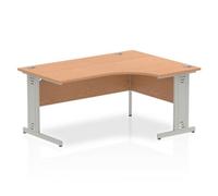 Dynamic Impulse Right Crescent Desk Oak MFC Cable Managed Grey Cantilever 1600x1200mm