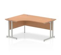 Impulse 1600mm Left Crescent Desk Oak Top Silver Cantilever Leg I000822