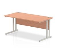 Impulse 1600 x 800mm Straight Office Desk Beech Top Silver Cantilever Leg