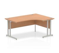Impulse 1600mm Right Crescent Desk Oak Top Silver Cantilever Leg I000823