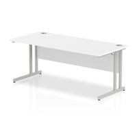Impulse 1800 x 800mm Straight Office Desk White Top Silver Cantilever Leg