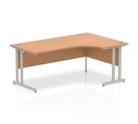 Impulse 1800mm Right Crescent Desk Oak Top Silver Cantilever Leg I000825