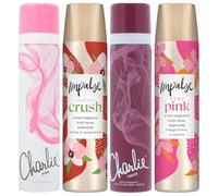 Impulse & Charlie Body Spray Bundle Gift Set - 4 x 75ml Women’s Deodorant Body Spray Multipack, Very Pink, Instant Crush, Touch & Pink Fragrance, Long Lasting Fresh Scent, Travel Size Ladies Giftset