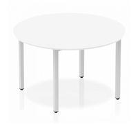 Impulse Bench 1200mm Round Table White Top Silver Box Frame Leg