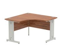 impulse corner computer desk in walnut and silver managed leg