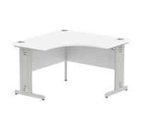 impulse corner computer desk in white and silver managed leg