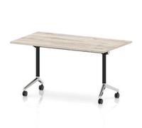Impulse + Flip Top 1400mm Rectangular Table Chrome Foot Grey Oak Top