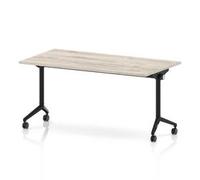 Impulse + Flip Top 1600mm Rectangular Table Black Foot Grey Oak Top