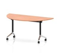 Impulse + Flip Top 1600mm Semi-Circle Table With Chrome Foot Beech Top