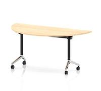 Impulse + Flip Top 1600mm Semi-Circle Table With Chrome Foot Maple Top