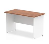 Impulse Bench 1200 X 600mm Straight Office Desk Walnut Top White Panel End Leg