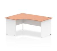 Impulse Bench 1600mm Left Crescent Office Desk Beech Top White Panel End Leg