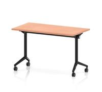 Impulse Plus Flip Top 1200 x 600mm Slimline Rectangular Table With Black Foot Beech Top