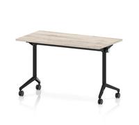 Impulse Plus Flip Top 1200 x 600mm Slimline Rectangular Table With Black Foot Grey Oak Top