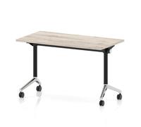 Impulse Plus Flip Top 1200 x 600mm Slimline Rectangular Table With Chrome Foot Grey Oak Top