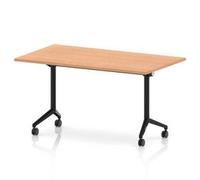 Impulse Plus Flip Top 1400mm Rectangular Table With Black Foot Oak Top