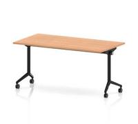 Impulse Plus Flip Top 1600mm Rectangular Table With Black Foot Oak Top