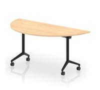 Impulse Plus Flip Top 1600mm Semi-Circle Table With Black Foot Maple Top