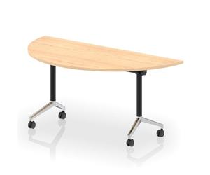 Impulse Plus Flip Top 1600mm Semi-Circle Table With Chrome Foot Maple Top