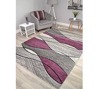 Impulse Purple Silver Wave Thick Quality Modern Carved Rugs Runner Small Extra Large Soft (67cm x 120cm)
