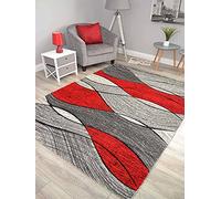 Impulse Red Grey Wave Thick Quality Modern Carved Rugs Runner Small Extra Large Soft (67cm x 120cm)