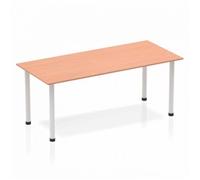 Dynamic Rectangular Straight Table Beech MFC Post Leg Silver Frame Impulse 1800 x 800 x 725mm