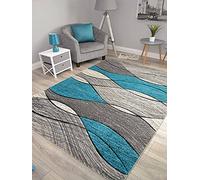 Impulse Teal Grey Wave Thick Quality Modern Carved Rugs Runner Small Extra Large Soft (67cm x 120cm)