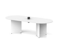 Impulse Volta 2400mm Boardroom Table With Black Pop-up Power Module White Top Arrowhead Leg