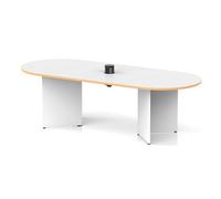 Impulse Volta 2400mm Boardroom Table With Black Pop-up Power Module White Top With Natural Wood Edge Arrowhead Leg