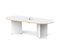 Impulse Volta 2400mm Boardroom Table With White Pop-up Power Module White Top With Natural Wood Edge Arrowhead Leg