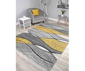 Impulse Yellow Wave Thick Quality Modern Carved Rugs Runner Small Extra Large Soft (67cm x 120cm)