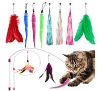 IMQUAFER 12Pcs Cat Toys Cat Wand Toy - 2 Durable Wands 10 Replacement Teasers with Bells, Multi-Cat Harmony Kit Indoor Exercise Toys for Kittens Adults Cats Boredom Relief Weight Control Active Play