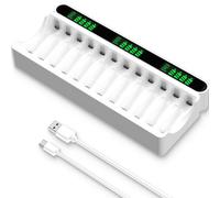 IMREN AA AAA Battery Charger, 12 Independent Charging Slots AA AAA Battery Charger with LCD Screen, 5V 2A Type-C and Micro USB Input, for NiMH/NiCD Rechargeable Batteries
