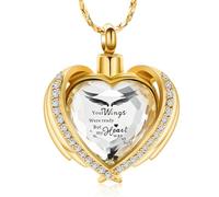 Imrsanl Cremation Jewelry Angel Wing Heart Urn Pendant Necklaces for Women Crystal Birthstone Urns for Human Ashes Memorial Locket Keepsake Ashes Jewelry, Stainless Steel, No Gemstone