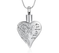 Imrsanl Cremation Jewelry for Ashes Butterfly Heart Urn Necklaces for Women Keepsake Memorial Necklace Pendent for Human Ashes, Stainless Steel, No Gemstone