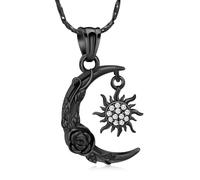 Imrsanl Cremation Jewelry for Ashes Crescent Moon and Sun Urn Necklace for Women Men Stainless Steel Memorial Rose Flower Ashes Pendant Keepsakes Jewelry, Stainless Steel, No Gemstone