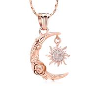 Imrsanl Cremation Jewelry for Ashes Crescent Moon and Sun Urn Necklace for Women Men Stainless Steel Memorial Rose Flower Ashes Pendant Keepsakes Jewelry, Stainless Steel, No Gemstone
