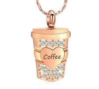 Imrsanl Cremation Jewelry for Ashes for Women Men Stainless Steel Inlaid Crystal Coffee Cup Urn Necklace Memorial Pendant Ashes Holder Barista Coffee Lover Funeral Keepsake, Stainless Steel, No