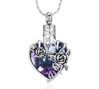 Imrsanl Cremation Jewelry Rose Flower Crystal Heart Urn Necklace for Ashes Loss Loved Ones Funeral Keepsake Memorial Pendant for Women, Copper, No Gemstone