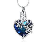 Imrsanl Cremation Jewelry Rose Flower Crystal Heart Urn Necklace for Ashes Loss Loved Ones Funeral Keepsake Memorial Pendant for Women, Copper, No Gemstone