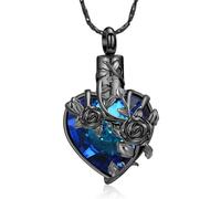Imrsanl Cremation Jewelry Rose Flower Crystal Heart Urn Necklace for Ashes Loss Loved Ones Funeral Keepsake Memorial Pendant for Women, Copper, No Gemstone