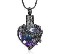 Imrsanl Cremation Jewelry Rose Flower Crystal Heart Urn Necklace for Ashes Loss Loved Ones Funeral Keepsake Memorial Pendant for Women, Copper, No Gemstone