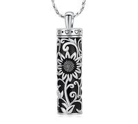 Imrsanl Cremation Jewelry Rose Flower Urn Necklace with Hollow Cylinder Cremation Keepsake Urn Pendant Memorial Lockets for Ashes for Women Men, Stainless Steel, stainless steel