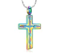 Imrsanl Cross Urn Necklace Cremation Jewelry for Ashes Loved Ones Memorial Pendant Funeral Keepsake for Women Men, Stainless Steel, No Gemstone