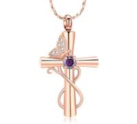 Imrsanl Cross Urn Necklace for Ashes Butterfly Cremation Jewelry Ashes Holder Keepsake Human Pet Funeral Memorial Pendant for Women, S, Stainless Steel, No Gemstone