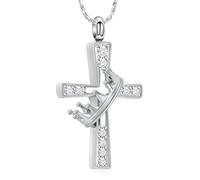 Imrsanl Cross Urn Necklace for Ashes for Women Men Crown Cremation Jewelry Keepsake Loved Ones Funeral Ashes Holder Pendant Memorial Gifts, Stainless Steel, No Gemstone