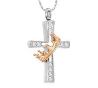 Imrsanl Cross Urn Necklace for Ashes for Women Men Crown Cremation Jewelry Keepsake Loved Ones Funeral Ashes Holder Pendant Memorial Gifts, Stainless Steel, No Gemstone