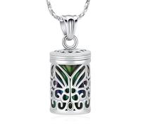 Imrsanl Hollow Butterfly Cage Cremation Jewelry Cylinder Urn Necklace for Ashes Memorial Locket Pendant Loved Ones Funeral Keepsake for Women Men, Stainless Steel, No Gemstone