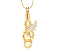 Imrsanl Music Note Urn Necklace for Ashes Musical Symbol with Wing Memorial Pendant Cremation Jewelry for Women Men Ashes Holder Funeral Keepsake, Stainless Steel, No Gemstone